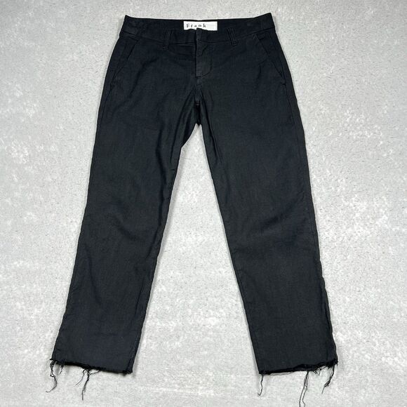Frank & Eileen Pants 00 Black Wicklow Italian Performance Chino Stretch Raw Hem - Picture 1 of 11